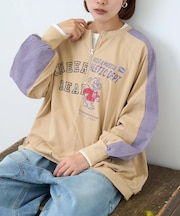 カットソー × ツイル ケミカルウォッシュ ハーフジップ プルオーバー