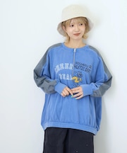 カットソー × ツイル ケミカルウォッシュ ハーフジップ プルオーバー