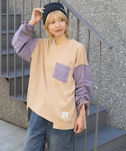 カットソー × ツイル ケミカルウォッシュ 袖ドロスト プルオーバー