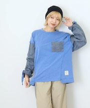カットソー × ツイル ケミカルウォッシュ 袖ドロスト プルオーバー