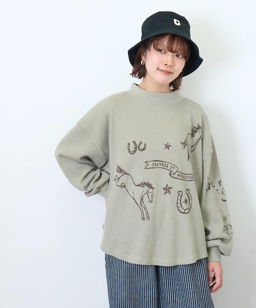 CVC ワッフル ギャザースリーブ プルオーバー