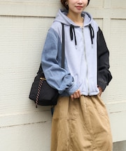 デニム × スウェット ジップアップ パーカー