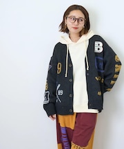 ワッペン付き ジャガード ニット カーディガン