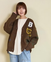 ワッペン付き ジャガード ニット カーディガン