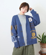 ワッペン付き ジャガード ニット カーディガン