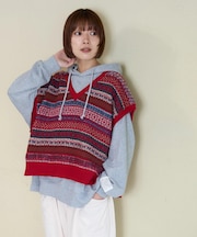 ピーチヤーン ジャガード 2WAY ニット ベスト