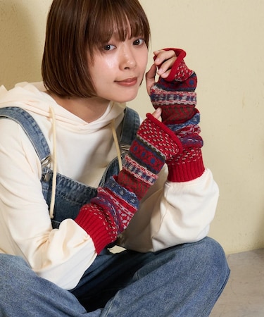 ピーチヤーン ジャガード ニット アームウォーマー