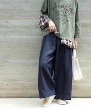 デニム ワイド ストレート パンツ