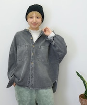 9.5オンス デニム スタンドカラー ワイドシャツ