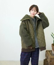 キルト × ボア 配色 スタンド ブルゾン