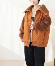 キルト × ボア 配色 スタンド ブルゾン