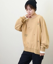 パウダー加工 スウェット ロゴ 刺繍 プルオーバー