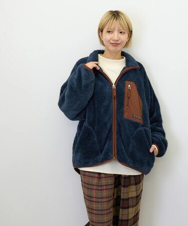 ソフトボア × ナイロン 配色 ジップ ブルゾン