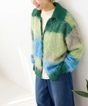 シャギーヤーン ボーダー ニット 衿付 カーディガン