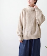 ネップ × タムヤーン 鹿の子柄 オフタートル ニット