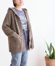 ネップ × タムヤーン ニット フード付 トグルボタン カーディガン