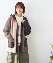 ネップ × タムヤーン ニット フード付 トグルボタン カーディガン