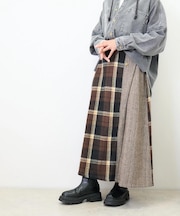 起毛 チェック × ヘリンボン ラップ風 スカート