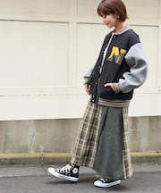 起毛 チェック × ヘリンボン ラップ風 スカート