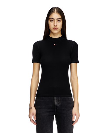 レディース Tシャツ モックネック リブ トップス