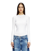レディース ロングTシャツ モックネック リブ トップス