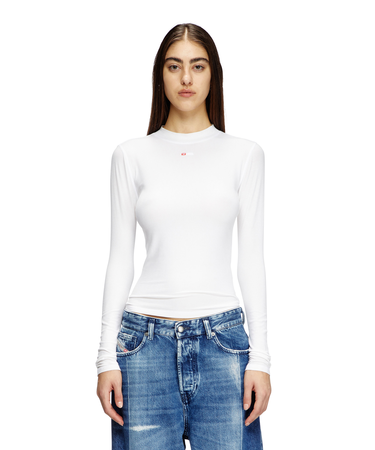 レディース ロングTシャツ モックネック リブ トップス