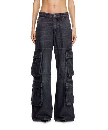 レディース デニム カーゴパンツ ルーズフィット