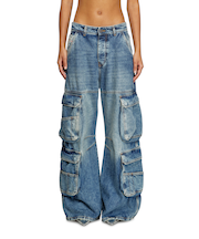 レディース デニム カーゴパンツ ルーズフィット