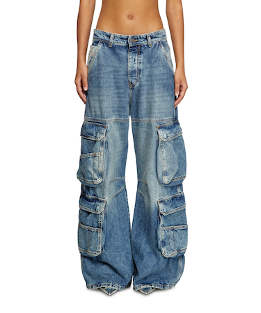 レディース デニム カーゴパンツ ルーズフィット