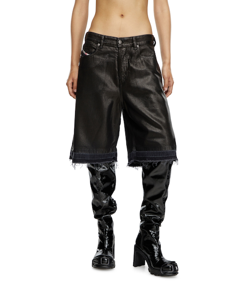 D-ANDRE-SHORT-S Loose bermuda shorts in denim and nylon｜ブラック