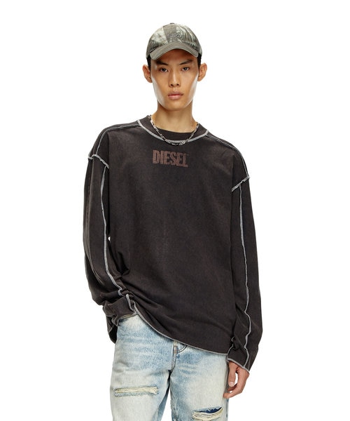 DIESEL ディーゼル グラフィックプリント 長袖 Tシャツ DIESEL ディーゼル ロゴグラフィック プリント クルーネック