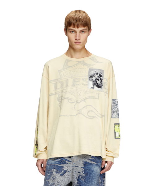 DIESEL / T-BOX-LS-SLITS-R5/長袖Tシャツ/M/コットン/YLW メンズ 長袖Tシャツ T-BOXT-LS-SLITS-R5｜ディーゼルの通販｜&mall