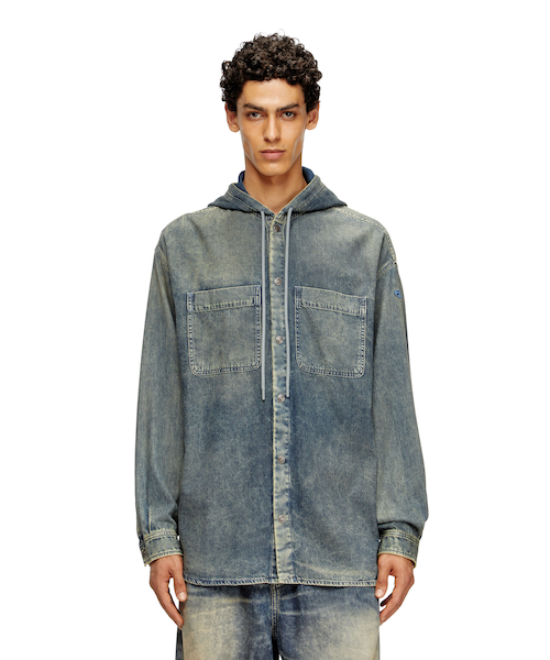 Diesel フード付きデニムシャツ S-DEWNY-HOOD-B フード付きシャツ｜ブラック｜メンズ｜DIESEL