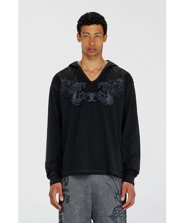 メンズ フード付き長袖Tシャツ T-PHEN-LS-HOOD-RIB