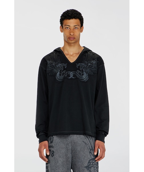 メンズ フード付き長袖Tシャツ T-PHEN-LS-HOOD-RIB