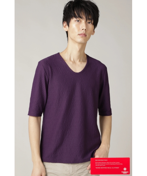 TORNADO MART∴ランダムヘリンボンジャージー5分袖カットソー