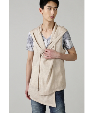 TORNADO MART∴リネンライクスラブツイルアシメドレープベスト