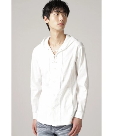 TORNADO MART∴レースアップ麻シャツパーカ