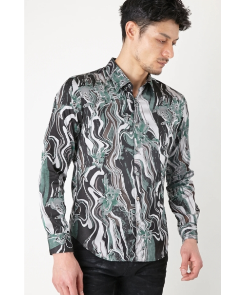 TORNADO MART∴マーブルフラワープリントシャツ