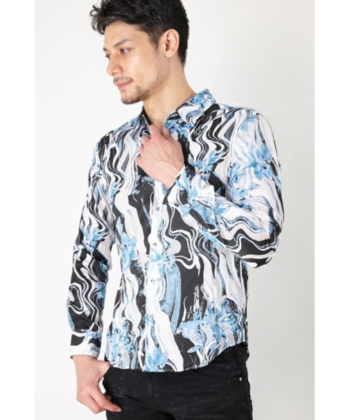 TORNADO MART∴マーブルフラワープリントシャツ