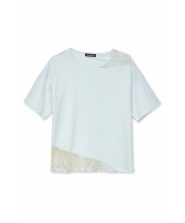 【LADIES】TORNADO MART∴シアーマーブル切り替えオーバーTシャツ