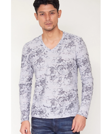 TORNADO MART∴ウェーブタックジャカードフラワープリントカットソー