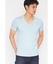 TORNADO MART∴ダイヤプリーツタックJQ半袖Vネックカットソー