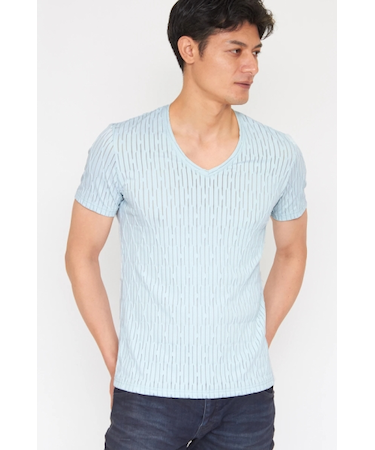 TORNADO MART∴ダイヤプリーツタックJQ半袖Vネックカットソー