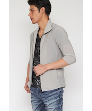 TORNADO MART∴プランプトリコット7分袖スタンドZIPカーデ