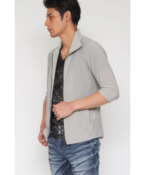 TORNADO MART∴プランプトリコット7分袖スタンドZIPカーデ