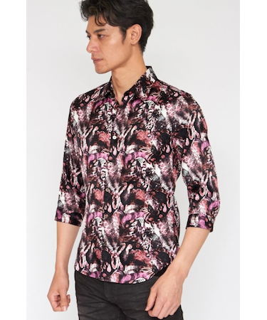 TORNADO MART∴コラージュパイソンプリント7分袖シャツ