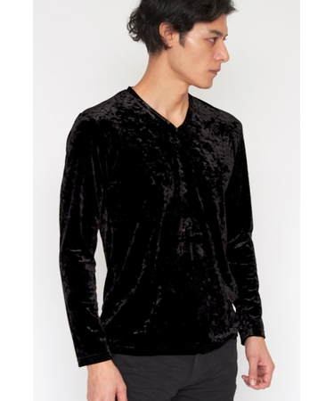 TORNADO MART∴ベロアフラワーエンボスVネックカットソー