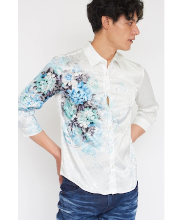 TORNADO MART∴オーナメントフラワープリント7分袖シャツ