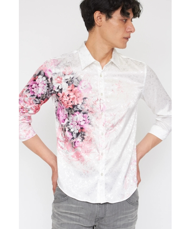 TORNADO MART∴オーナメントフラワープリント7分袖シャツ